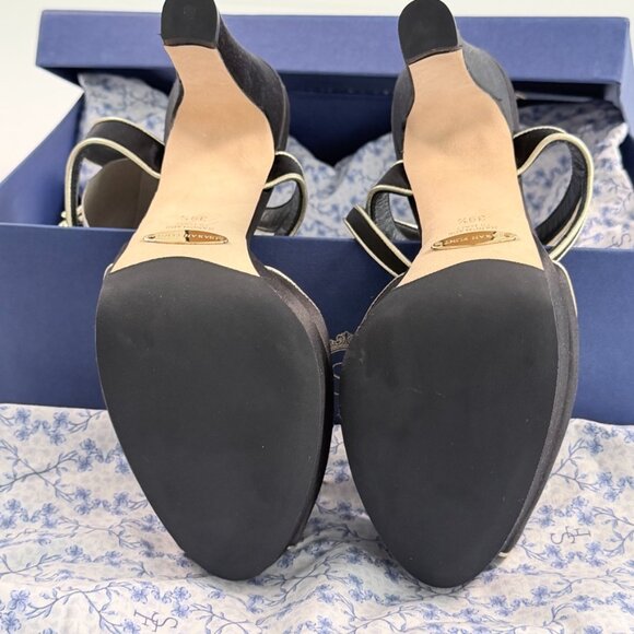 Sarah Flint Black Satin & Gold Mihaela 120mm platform Heels - Picture 11 of 13